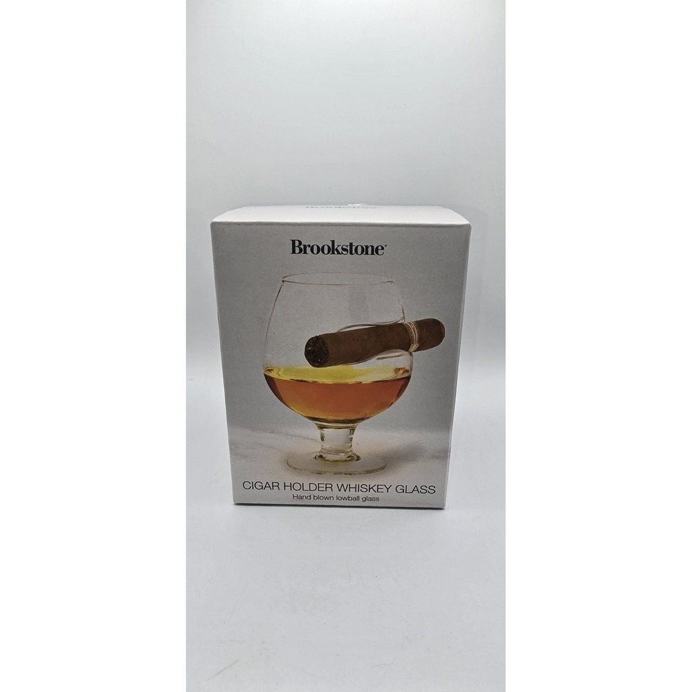 Brookstone‎ Cigar Holder Whiskey Glass, Hand Blown Clear Round Solid Color